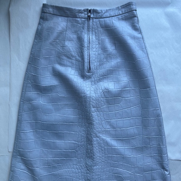 RED VALENTINO Embossed Leather Reptile A-line Skirt In Grey - Picture 8 of 13
